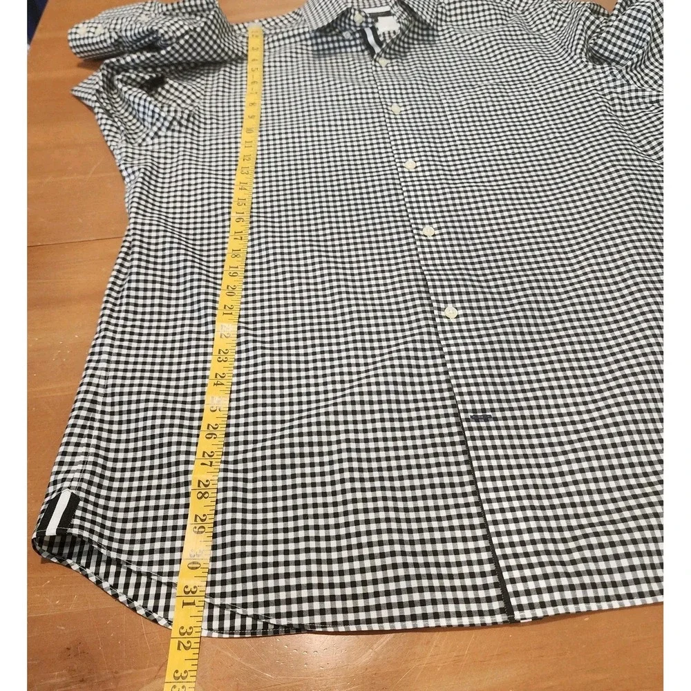 Banana Republic Button Down Shirt Mens XL‎ Black White Check Slim Fit Non Iron